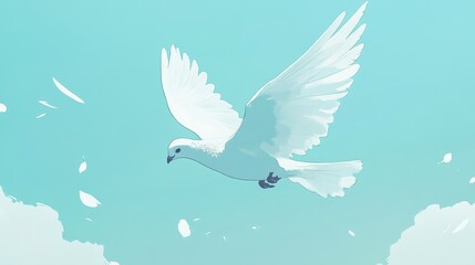 Obraz premium Serene White Dove in Mid-Flight Against a Blue Sky