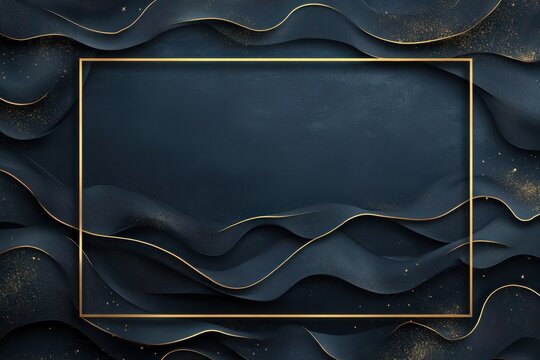 Fototapeta Black minimalistic luxury background with geometric golden frame illustration