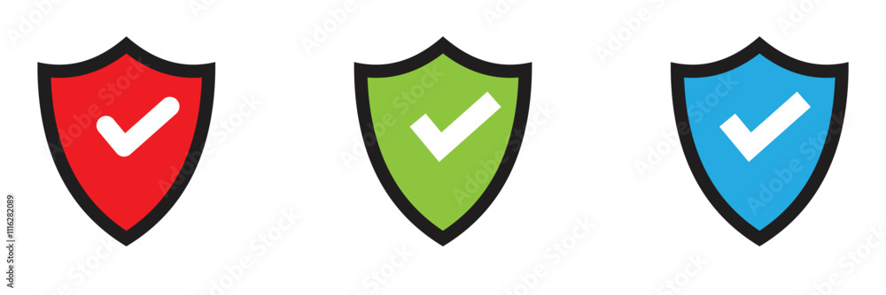Poster shield check mark icon . protection secure lock vector sign. security and privacy symbol.