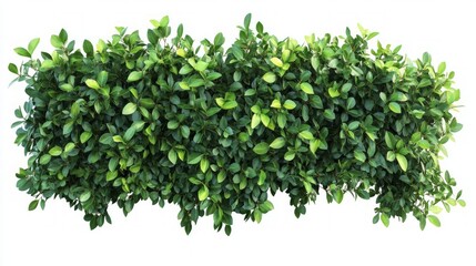 Fototapeta premium Lush green foliage, dense shrub, vibrant leaves, natural hedge, isolated on white.