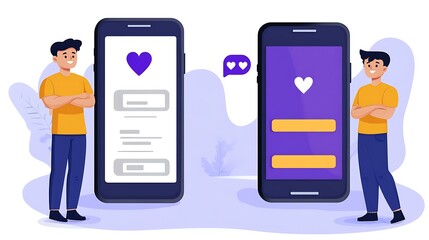 Two Men Using Mobile Dating Applications For Love