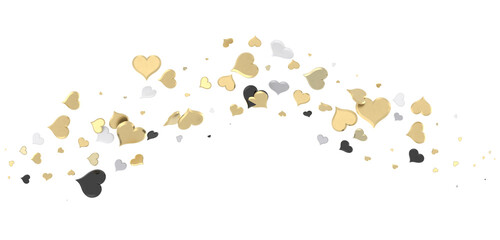 Love valentine background with red petals of hearts on transparent background