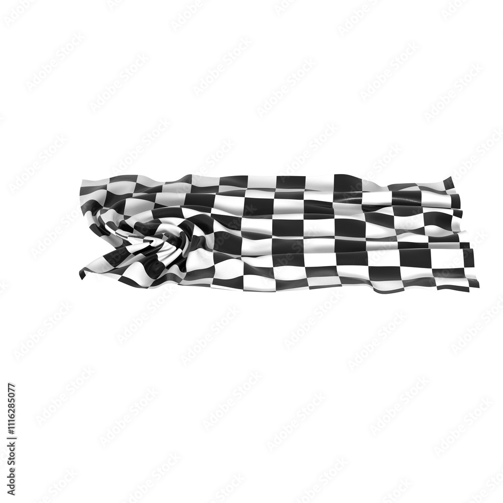 Poster the checkered flag waves in the wind signaling the end of a race victory is in sight