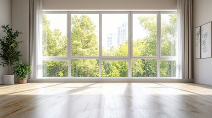 Fototapeta premium Modern Architectural Living Space with Large Windows and Nature View