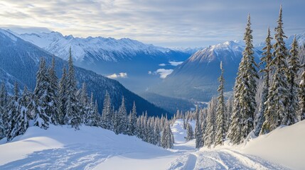 Serene Ski Tracks Through Untouched Winter Landscape