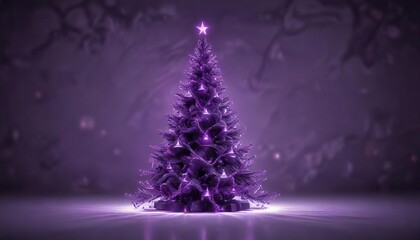 Majestic, abstract purple Christmas tree with glowing LED lights, purple, sleek, modern