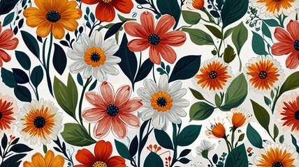 Obraz premium Illustration oil painting pattern flower in white background