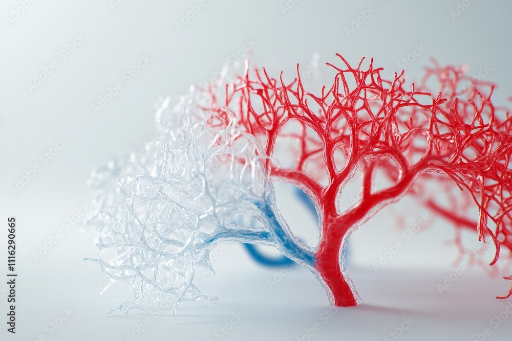 Poster artistic representation of a tree with vibrant red and transparent white branches in modern design