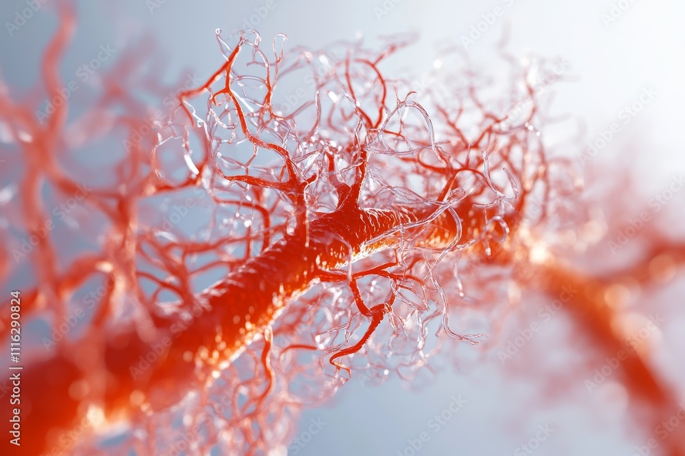 Poster intricate red vascular structures captured in a close-up showcasing their detailed forms and texture
