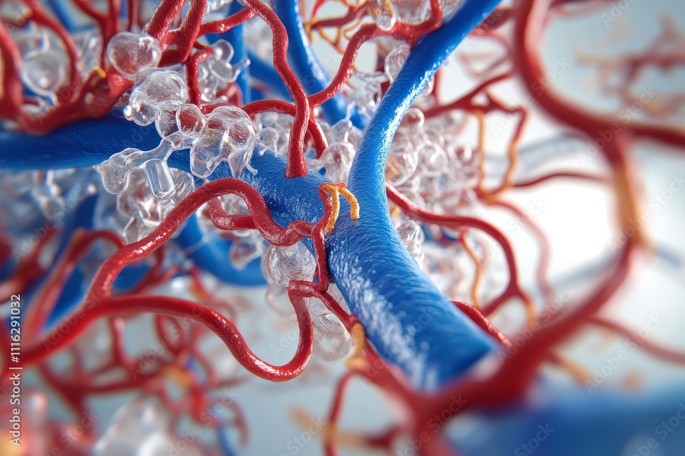 Poster detailed view of a complex network of blood vessels displaying intricate structures and interactions