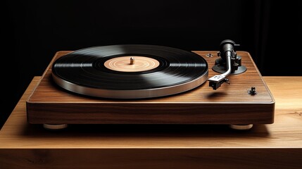 Classic vinyl record player on a wooden table
