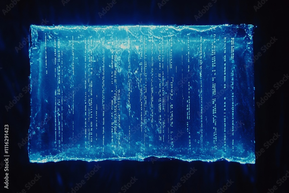 Poster futuristic digital screen with glowing data streaming in blue light displaying information in a high