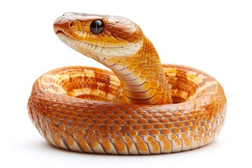 Obraz premium High-quality, isolated image of a majestic cobra snake in a defensive position on a white backdrop. Generative Ai