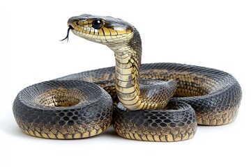 Obraz premium High-quality, isolated image of a majestic cobra snake in a defensive position on a white backdrop. Generative Ai