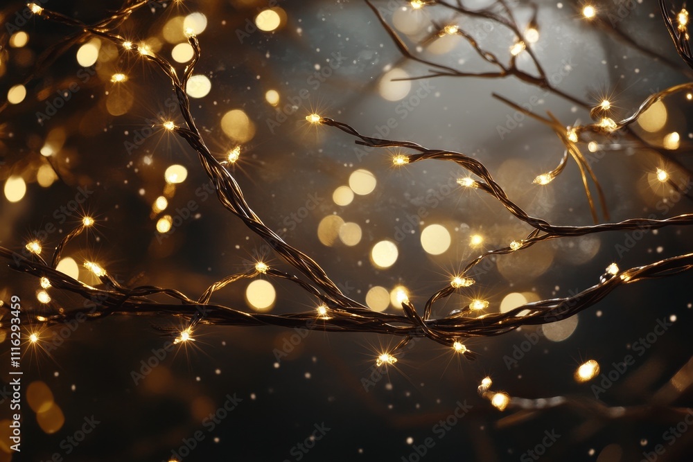 Aufkleber glimmering fairy lights entwined in twinkling branches with soft bokeh background creating a dreamy 