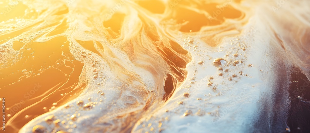 Aufkleber Stunning Abstract Background of Swirling Colors and Textures with a Soft Golden Glow and Bubbling Details Capturing the Essence of Fluid Dynamics and Light Reflection