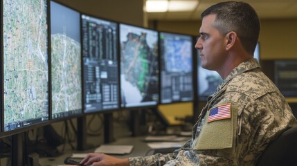 Military Control Room: Command Center Monitoring and Defense Operation