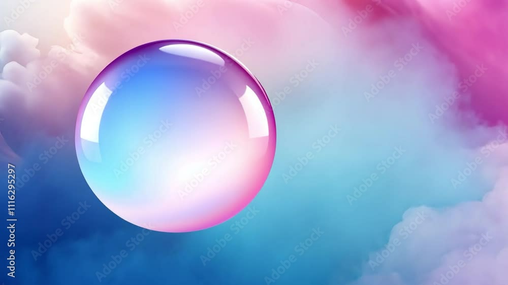 Aufkleber crystal sphere in dreamy clouds: a mesmerizing glass sphere, glowing with iridescent light, floats a