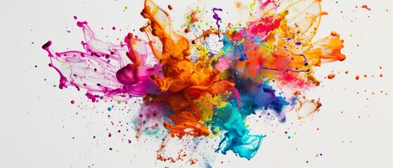 Explosive splashes of vibrant colors on a white background create a dynamic, energetic, and...