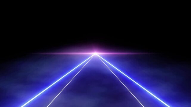 Abstract laser beams light glowing neon lines style VJ dance party show on black background.