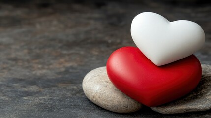 Obraz premium Red and White Hearts on Stones Symbol of Love and Romance