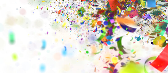 Fototapeta premium Abstract background with gold and black confetti exploding on a white background. Perfect for celebratory designs.