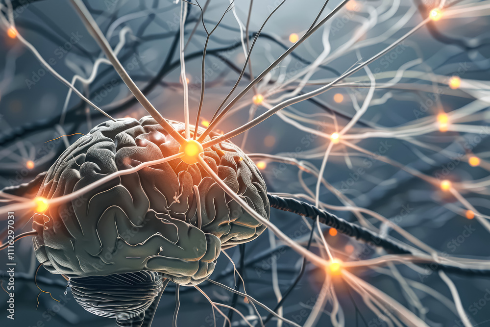 Poster brain with red and blue lines surrounding it.