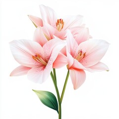 Pale Pink Watercolor Lilies in Gentle Rain Style