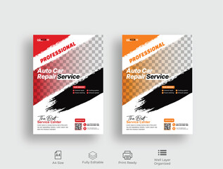Auto Car Repair Service flyer, professional auto car repair service leaflet design template vector,
