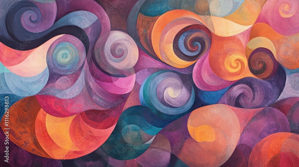 Poster an abstract painting with repetitive, looping patterns and a continuous flow of color, symbolizing i