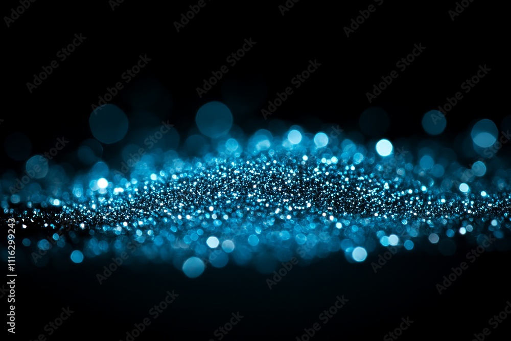 Poster luminous blue bokeh background with sparkling glitter and soft focus for abstract designs, creative 