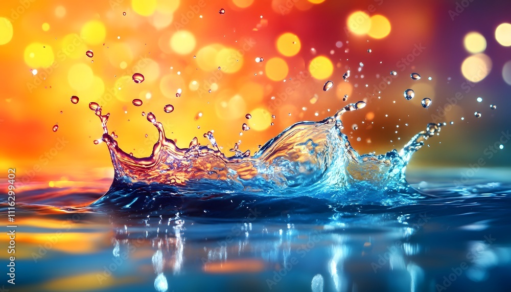 Poster stunning splash of water highlighted by colorful bokeh background, capturing the essence of movement