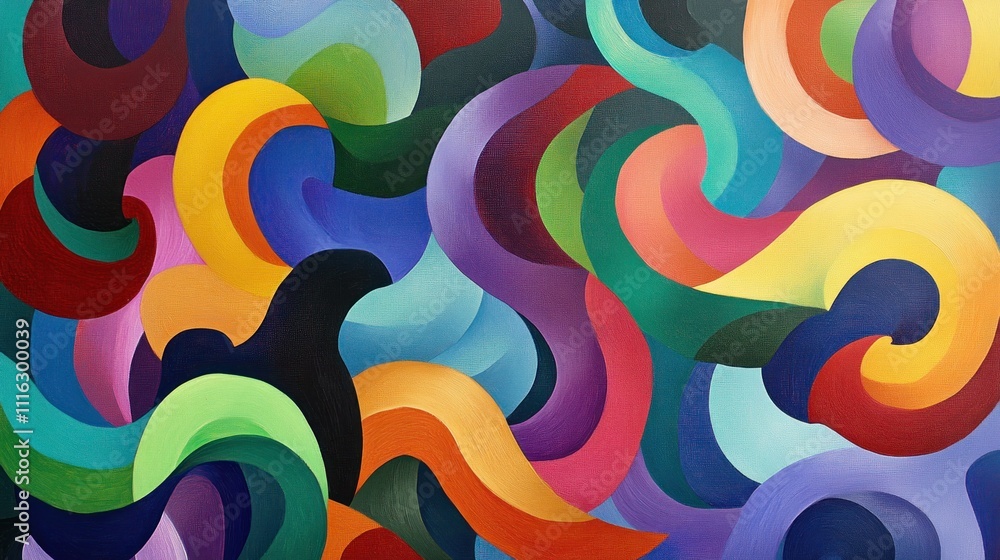 Poster an abstract painting with repetitive, looping patterns and a continuous flow of color, symbolizing i