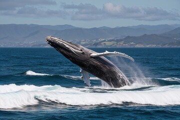 Fototapeta premium Majestic Whale Gliding Underwater in Breathtaking Ocean Scenery