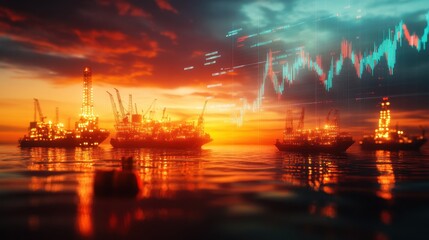 Naklejka premium Oil Trading Concept with Stock Chart and Barrels