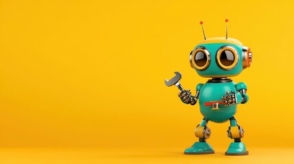 Cheerful Retro Robot with Shiny Wrench