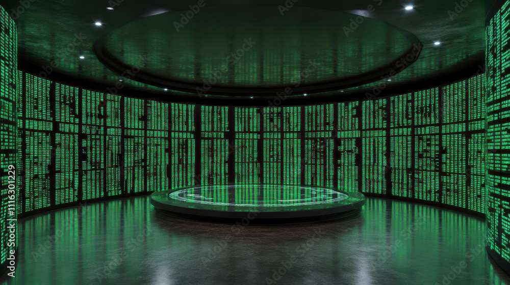 Poster futuristic green data display in high tech environment