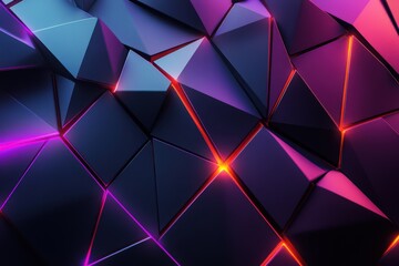 Abstract geometric pattern with neon lights lines on the edges on Dark background