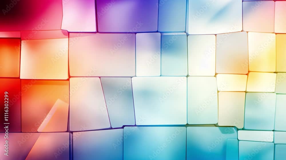 Poster abstract cube wall: a mesmerizing mosaic of vibrant, iridescent cubes creates a captivating and dyna
