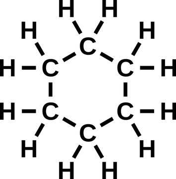 Cyclohexane structural formula with carbon atoms, vector illustration  