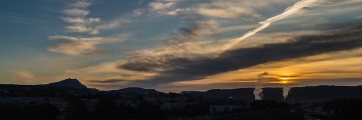 Sainte Victoire mountain in the light of an autumn morning