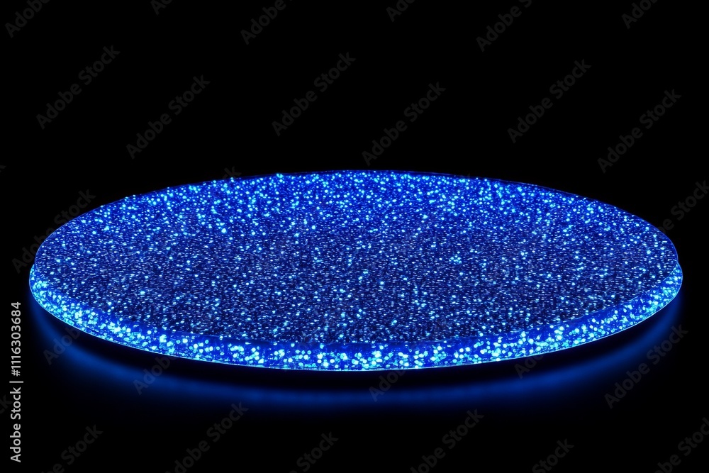 Aufkleber mesmerizing blue glow on circular surface with sparkling light particles set against a black backgro