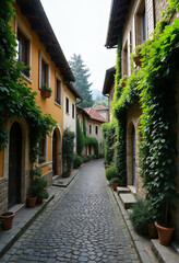 Obraz premium A cobblestone street village 