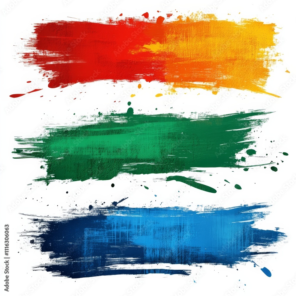 Poster brush strokes vector. yellow, blue, dark blue, backgrounds. colorful set of text boxes. paintbrush c