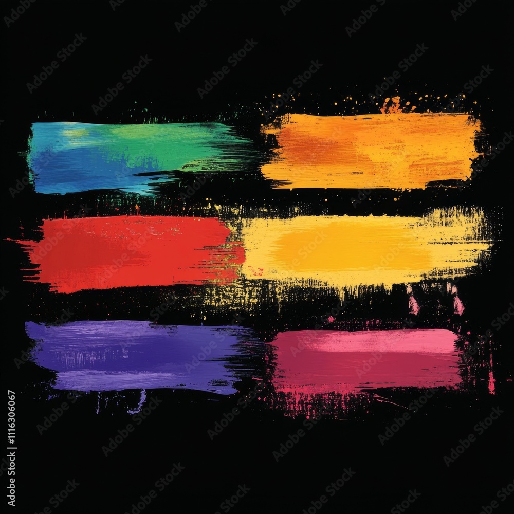 Poster brush strokes vector. yellow, blue, dark blue, backgrounds. colorful set of text boxes. paintbrush c