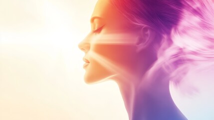 Fototapeta premium Serene Woman Profile Pastel Colors Dreamy Soft Light