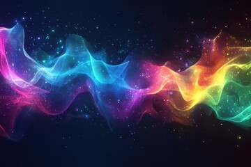 Fototapeta premium Abstract colorful wave line background with digital music concept for wavy lines and dots, colorful audio spectrum vector illustration