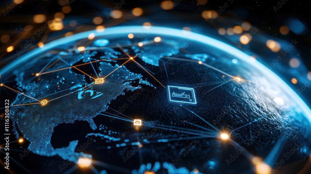 Aufkleber a digital representation of earth highlighting global connectivity, featuring glowing network connec