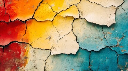 Obraz premium Cracked Paint Texture Abstract Red Yellow Blue Background