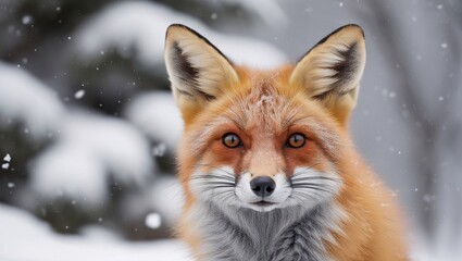 Obraz premium Fox, Red Fox, Snow, Winter, Cold, Wildlife, Animal, Mammal, Fur, Orange, White, Eyes, Nose, Whiskers, Ears, Nature, Outdoors, Wild, Forest, Fluffy, Cute, Adorable, Majestic, Graceful, Beautiful, Stunn